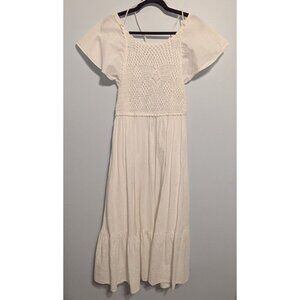 Zara womens dress XL embroidered short sleeve shite low back boho festival